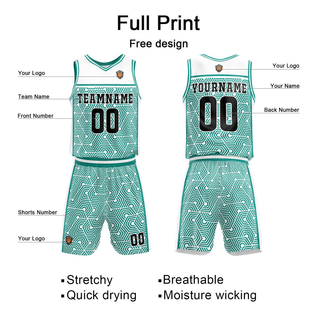 Custom White Teal Basketball Jersey Uniform Suit Printed Your Logo Name Number enthsush