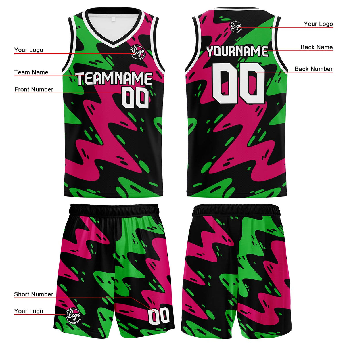 Custom Black Rose Green Basketball Jersey Uniform Suit Printed Your Logo Name Number enthsush