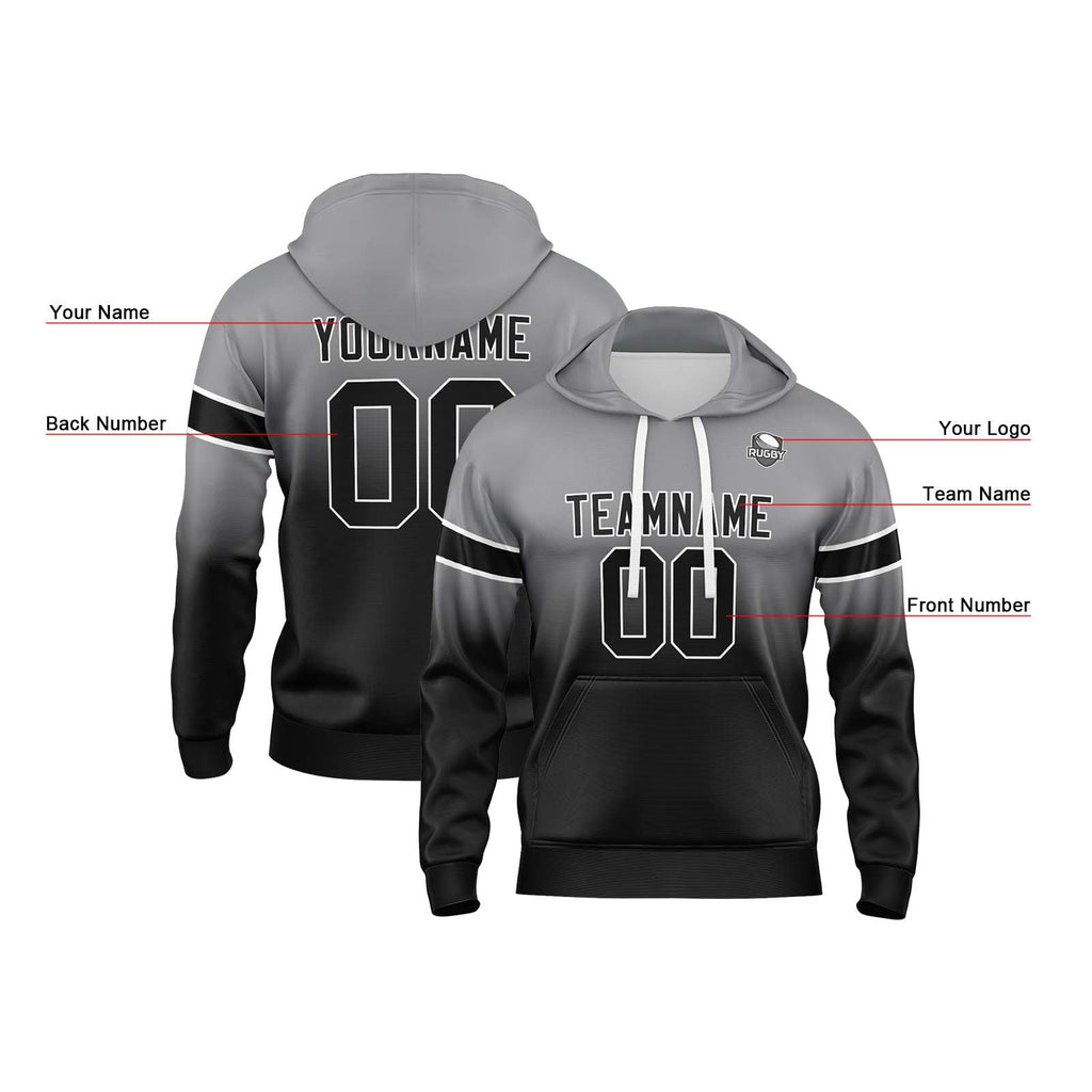 Custom Gradient Sweatshirt Hoodie For Man Woman Girl Boy Print Your Logo Name Number Grey&Black enthsush