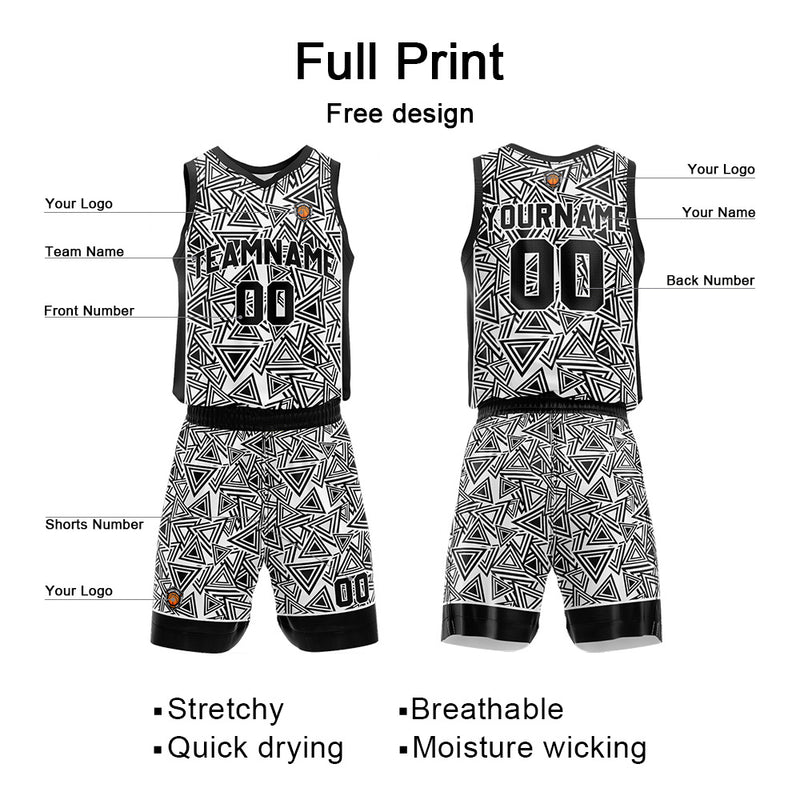 Custom White Black Reversible Basketball Suit for Adults and Kids Personalized Jersey