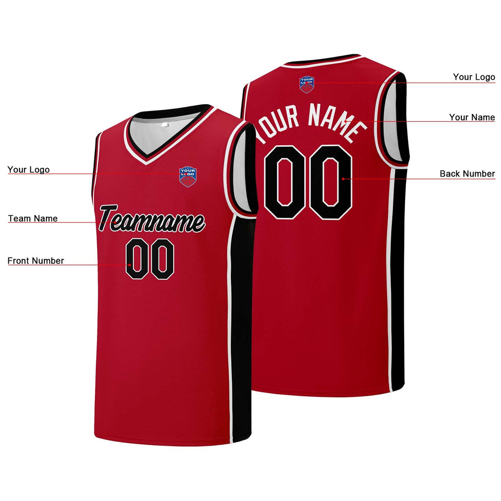 Custom basketball jersey shorts for men and women. Embroidered and printed name, number and logo Red enthsush