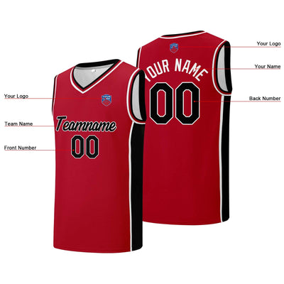 Custom basketball jersey shorts for men and women. Embroidered and printed name, number and logo Red enthsush