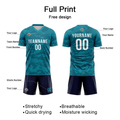 Custom Soccer Jerseys for Men Women Personalized Soccer Uniforms for Adult and Kid Teal-Navy enthsush