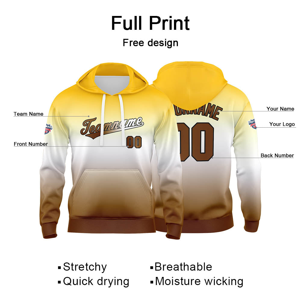 Custom Gradient Hoodie For Man Woman Girl Boy Print Your Logo Name Number Yellow White enthsush
