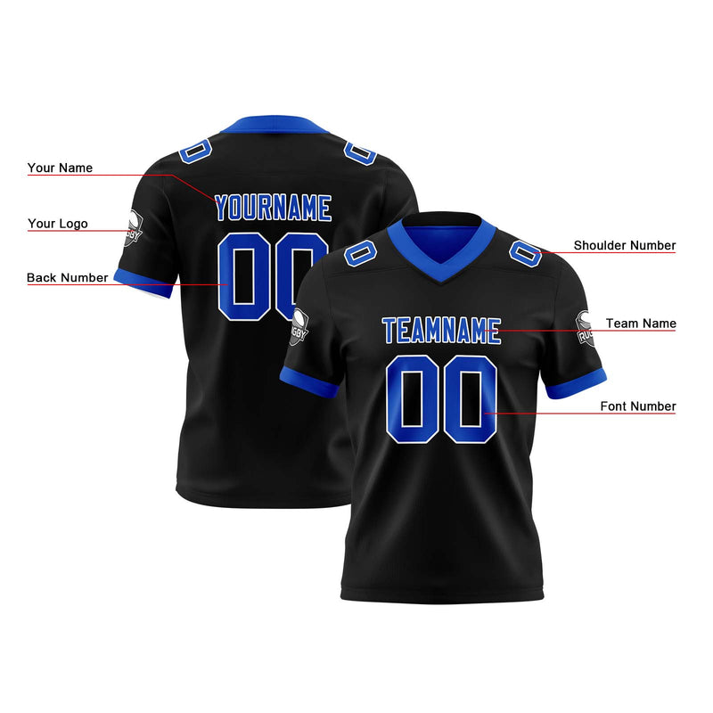 Custom Black Royal Reversible Gradient Football Jersey Personalized Football Shirts for Men Women  Printed Team Name Number Logo