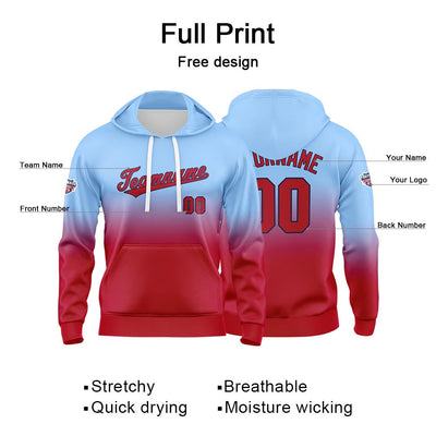 Custom Gradient Hoodie For Man Woman Girl Boy Print Your Logo Name Number Light Blue Red enthsush