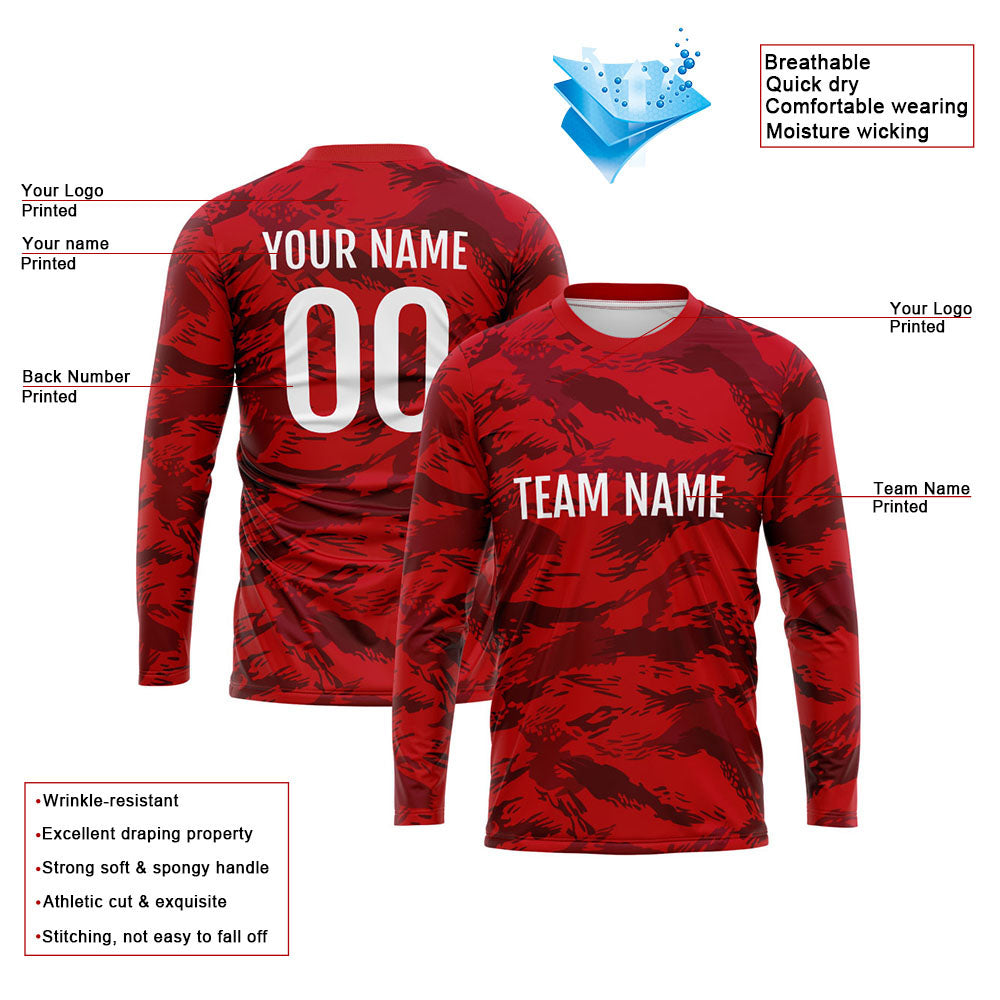Custom Basketball Soccer Football Shooting Long T-Shirt for Adults and Kids Camouflage Red enthsush