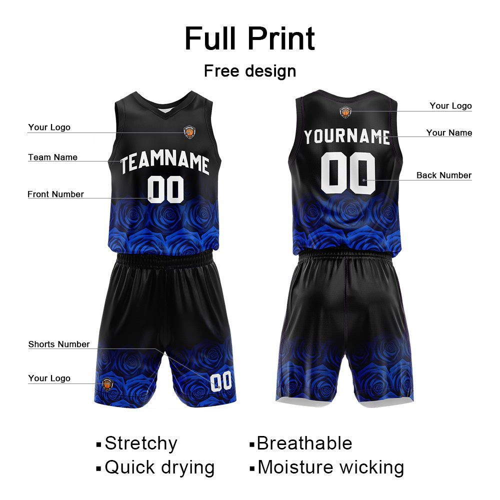 Custom Rose Royal Reversible Basketball Suit for Adults and Kids Personalized Jersey enthsush