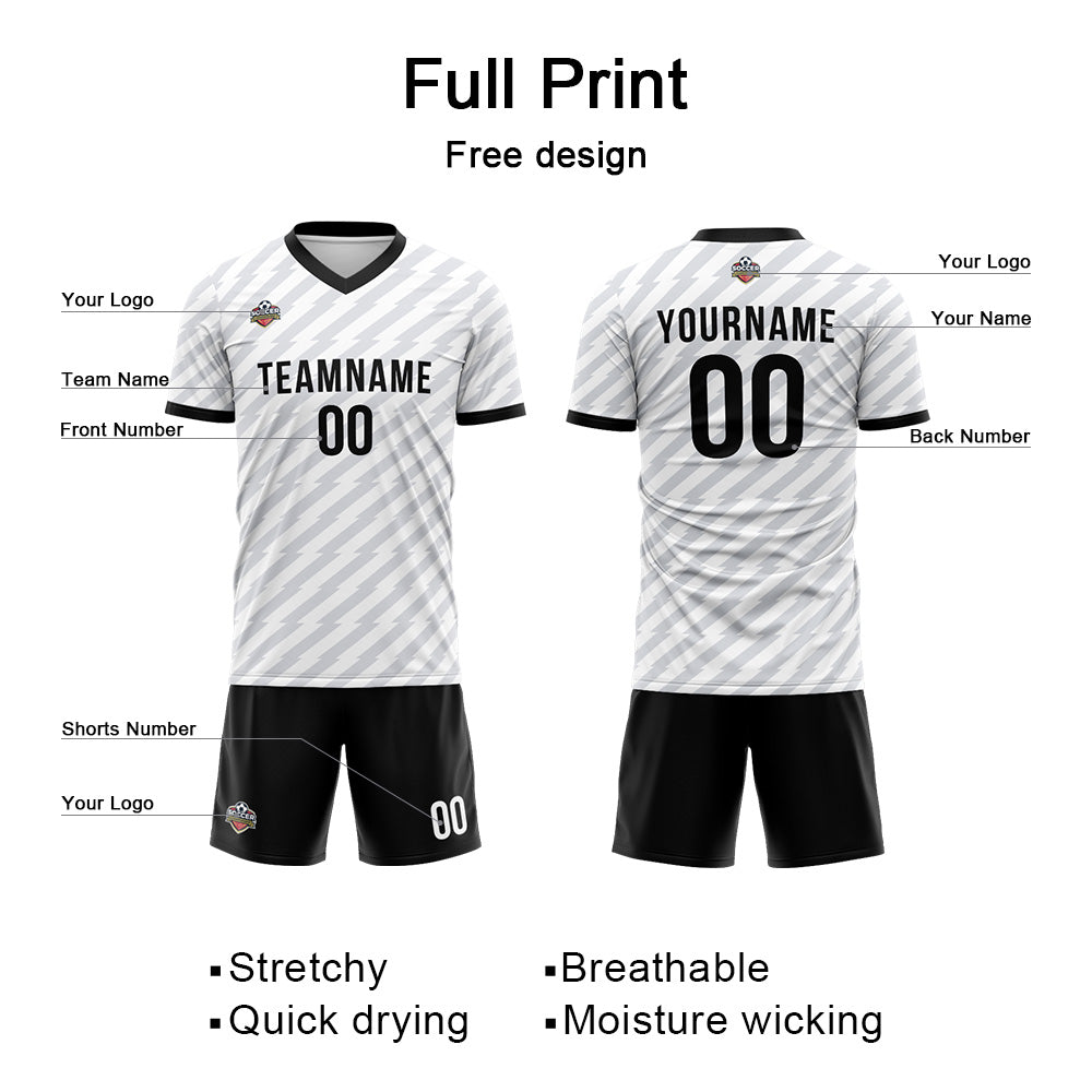 Custom Soccer Jerseys for Men Women Personalized Soccer Uniforms for Adult and Kid White-Black enthsush