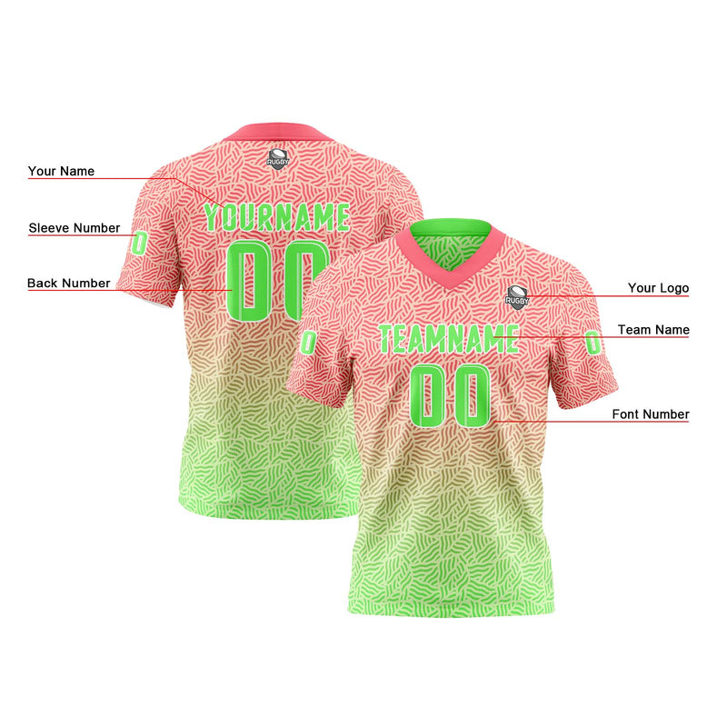 Custom Green Pink Football Jersey Personalized Gradient Football Shirts for Men Printed Team Name Number Logo