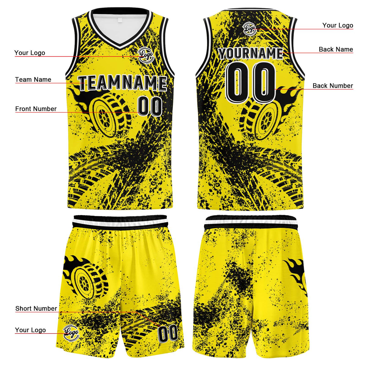 Custom Yellow Black Basketball Jersey Uniform Suit Printed Your Logo Name Number enthsush