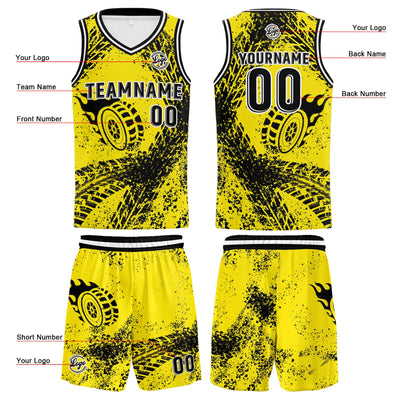 Custom Yellow Black Basketball Jersey Uniform Suit Printed Your Logo Name Number enthsush