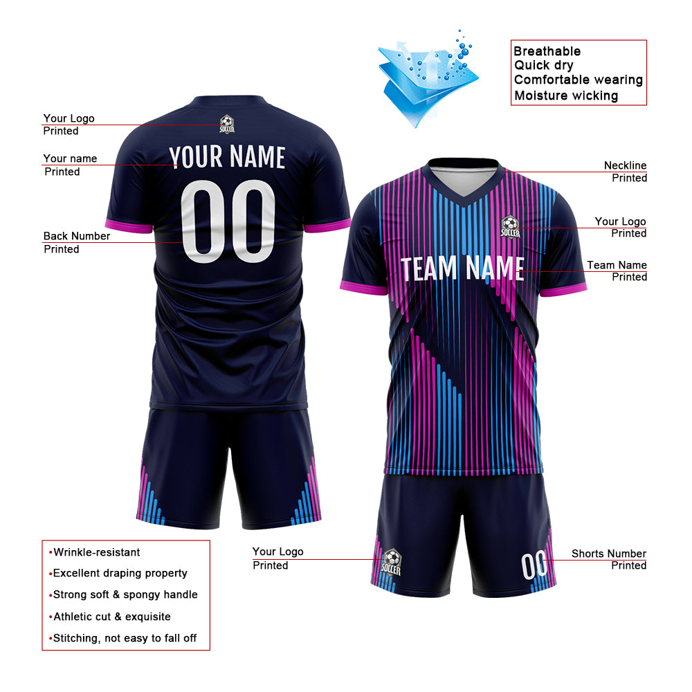 Custom Soccer Jerseys for Men Women Personalized Soccer Uniforms for Adult and Kid Navy-Pink-Blue enthsush