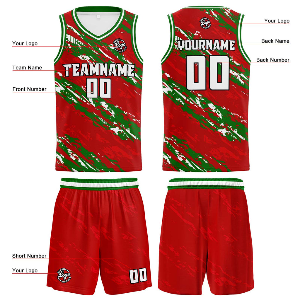 Custom Red Green Reversible Basketball Suit for Adults and Kids Personalized Jersey enthsush