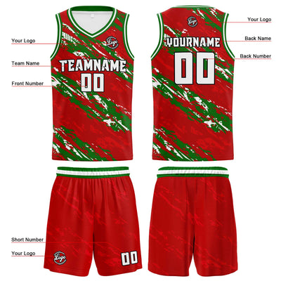 Custom Red Green Reversible Basketball Suit for Adults and Kids Personalized Jersey enthsush