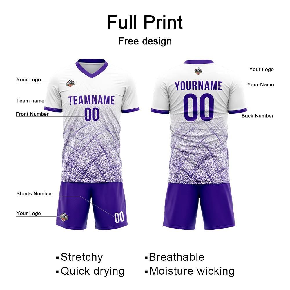 Custom Soccer Jerseys for Men Women Personalized Soccer Uniforms for Adult and Kid White-Purple enthsush