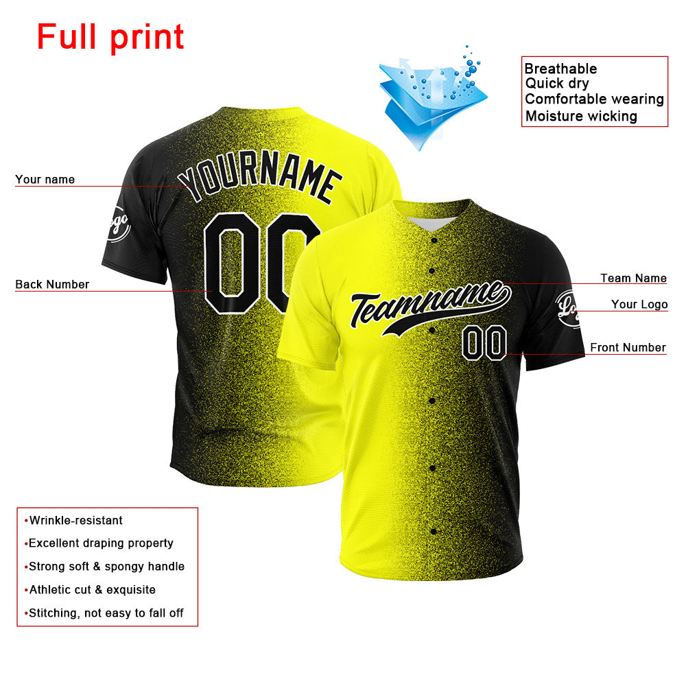 Custom Full Print Design Authentic Baseball Jersey Yellow-Black enthsush