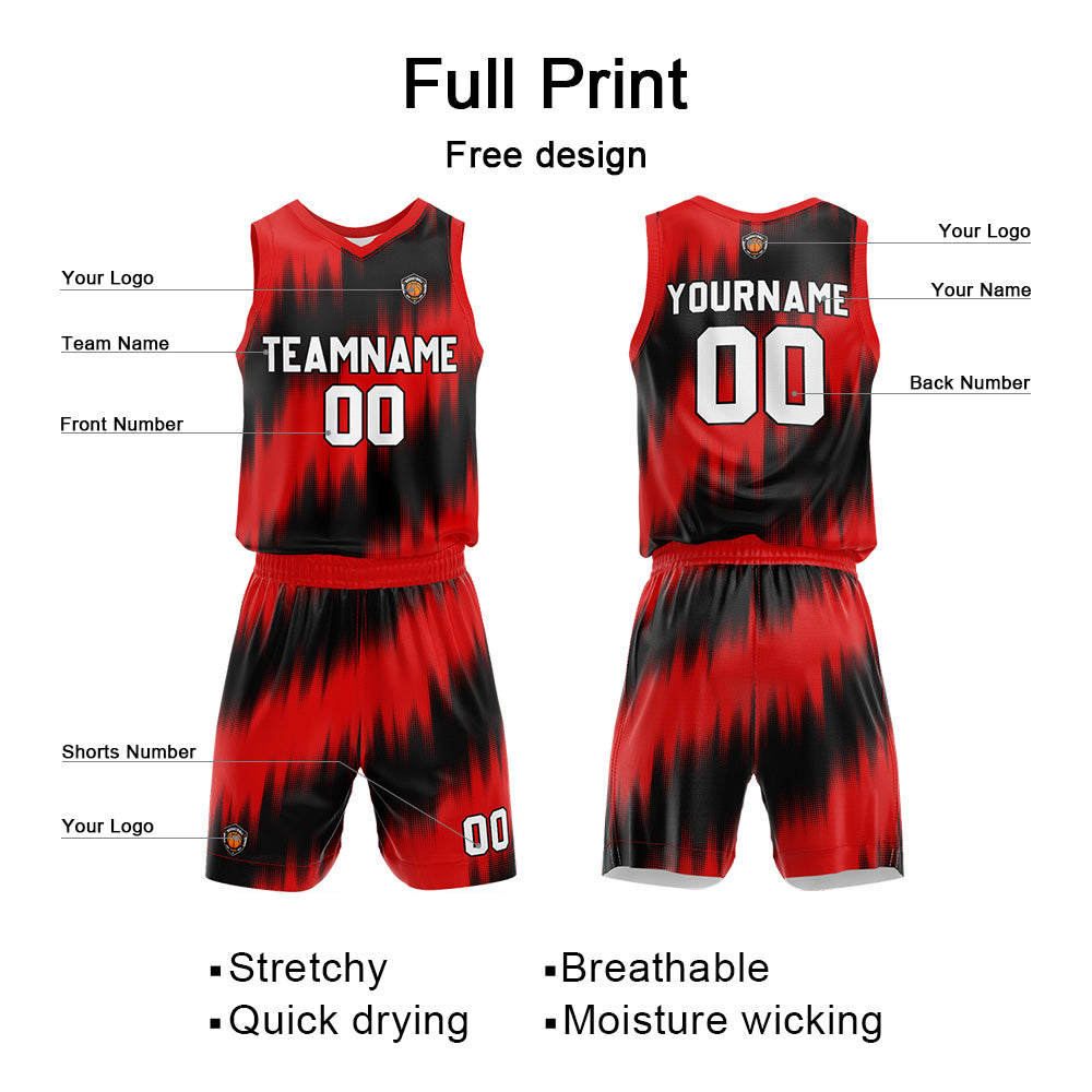 Custom Red Reversible Basketball Suit for Adults and Kids Personalized Jersey enthsush