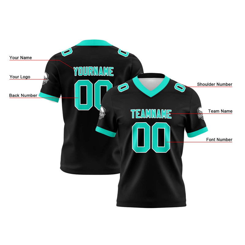Custom Black White Teal Reversible Gradient Football Jersey Personalized Football Shirts for Men Women  Printed Team Name Number Logo