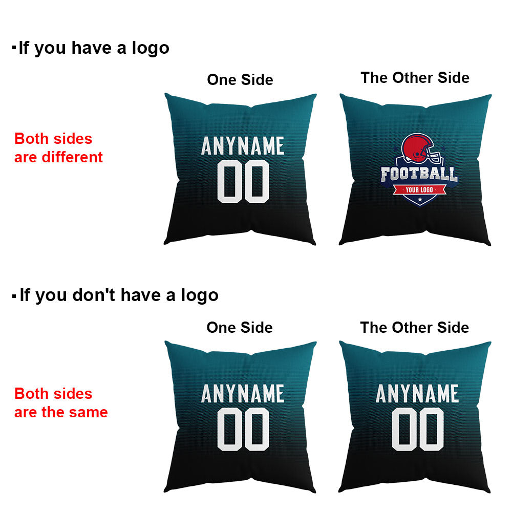 Custom Football Throw Pillow for Men Women Boy Gift Printed Your Personalized Name Number Teal&Black&White enthsush