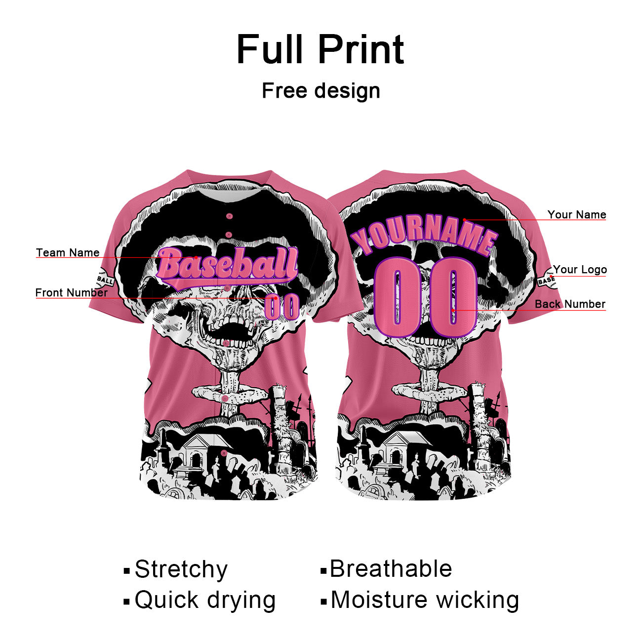 Custom Pink Baseball Jersey Personalized Baseball Shirt for Men Women Kids Youth enthsush
