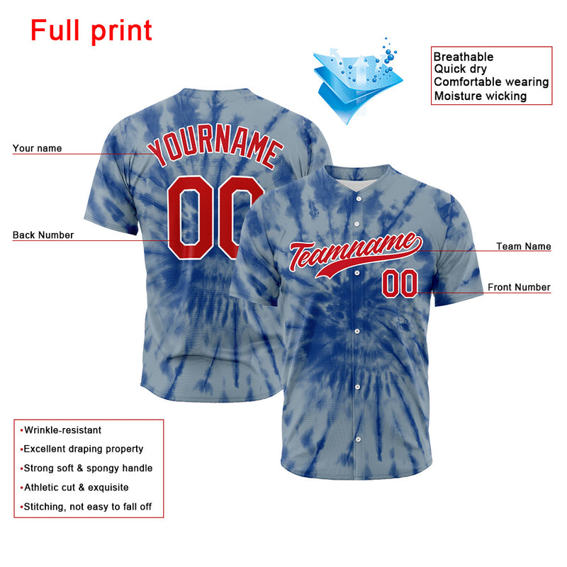 Custom Full Print Design Authentic Baseball Jersey Grey blue tie-dyed