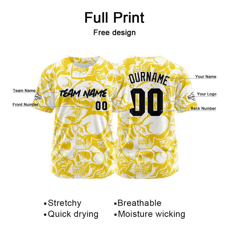 Custom Baseball Jersey Personalized Baseball Shirt for Men Women Kids Youth Teams Stitched and Print Yellow&White