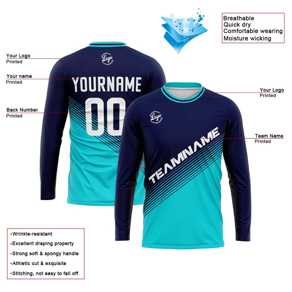 Custom Basketball Soccer Football Shooting Long T-Shirt for Adults and Kids Navy&Light Blue enthsush