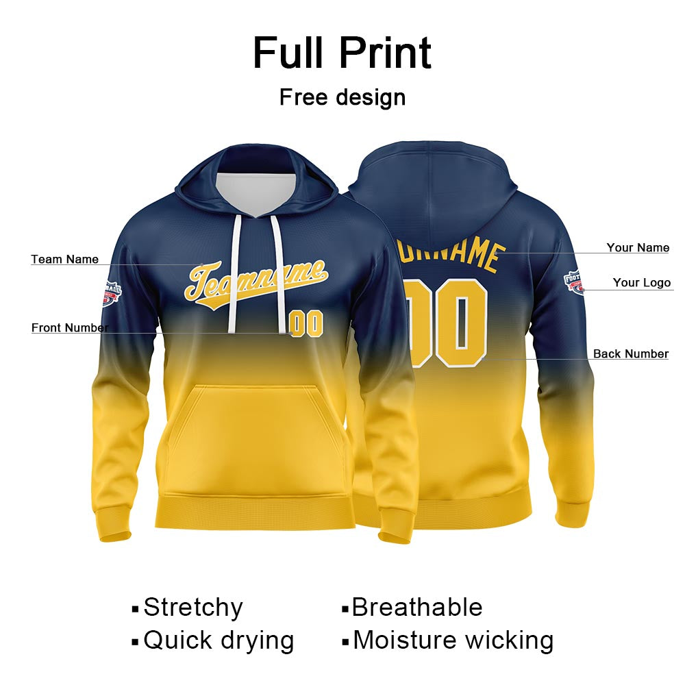 Custom Gradient Hoodie For Man Woman Girl Boy Print Your Logo Name Number Navy Yellow enthsush
