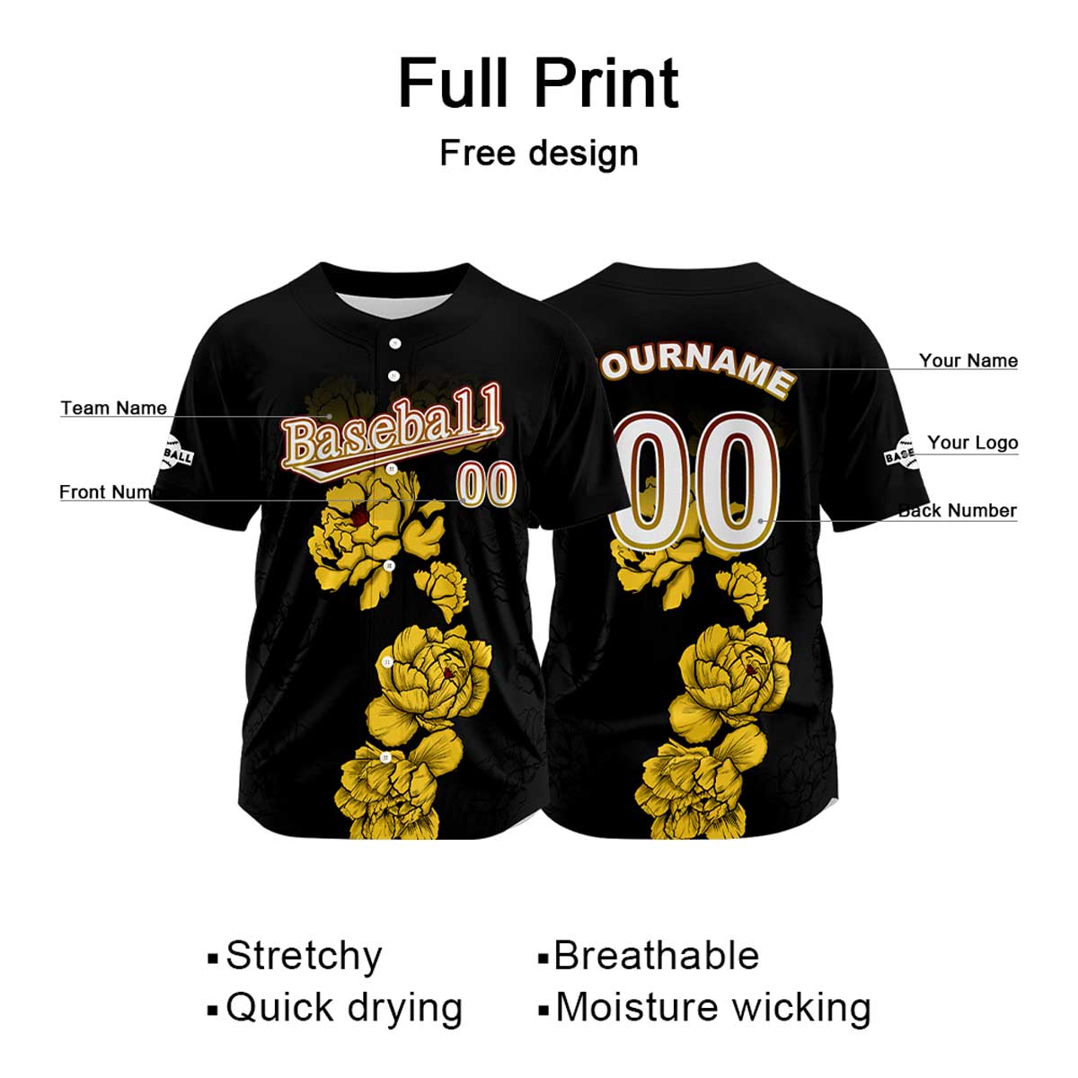 Custom Black Jersey Personalized Baseball Shirt for Men Women Kids Youth enthsush