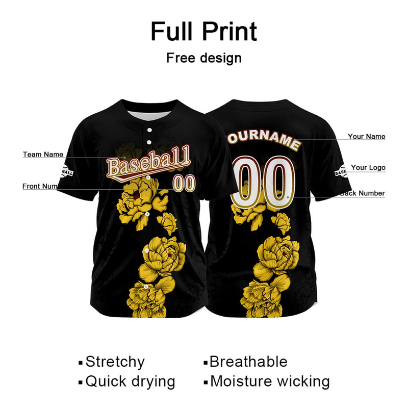 Custom Black Jersey Personalized Baseball Shirt for Men Women Kids Youth