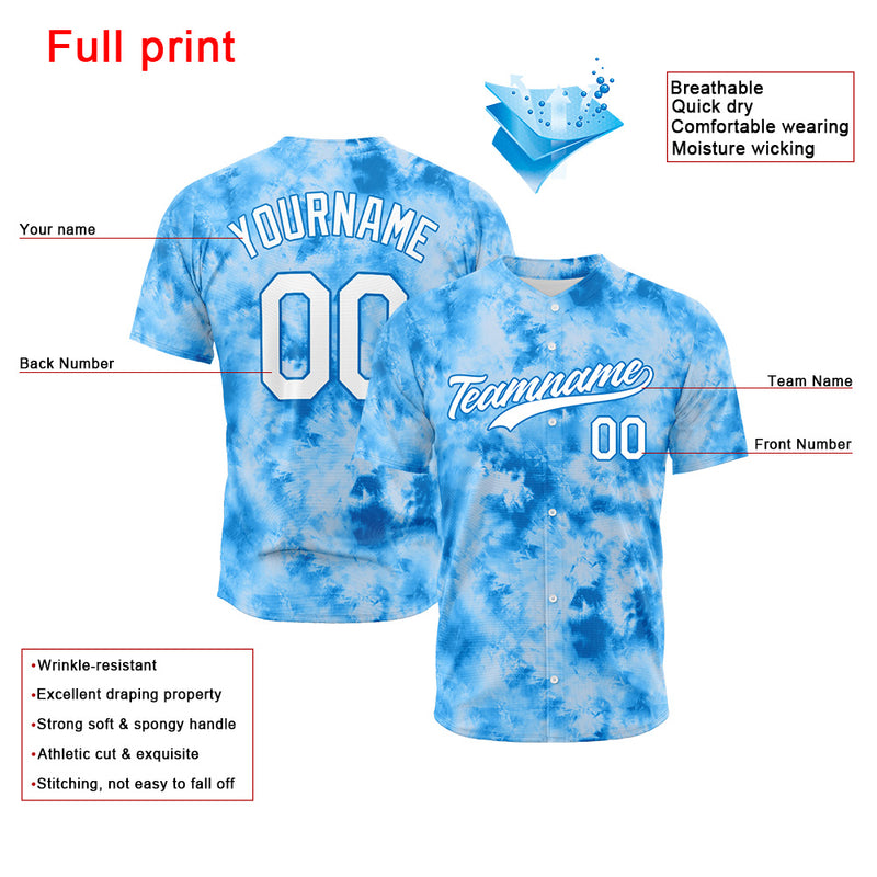 Custom Full Print Design Authentic Baseball Jersey tie-dyed
