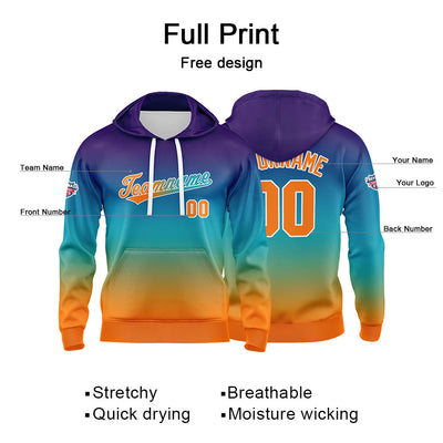 Custom Gradient Hoodie For Man Woman Girl Boy Print Your Logo Name Number Pale Blue Orange enthsush
