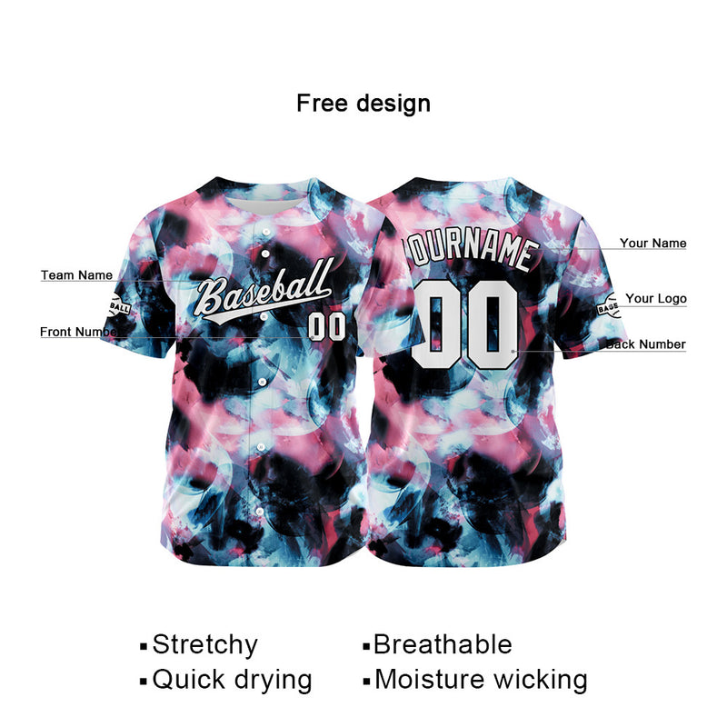Custom Full Print Design Authentic Baseball Jersey pink-black-blue
