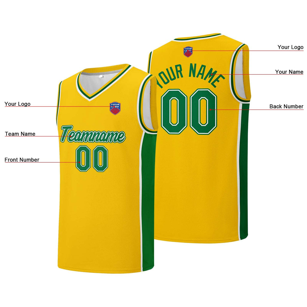 Custom basketball jersey shorts for men and women. Embroidered and printed name, number and logo Yellow&Green enthsush