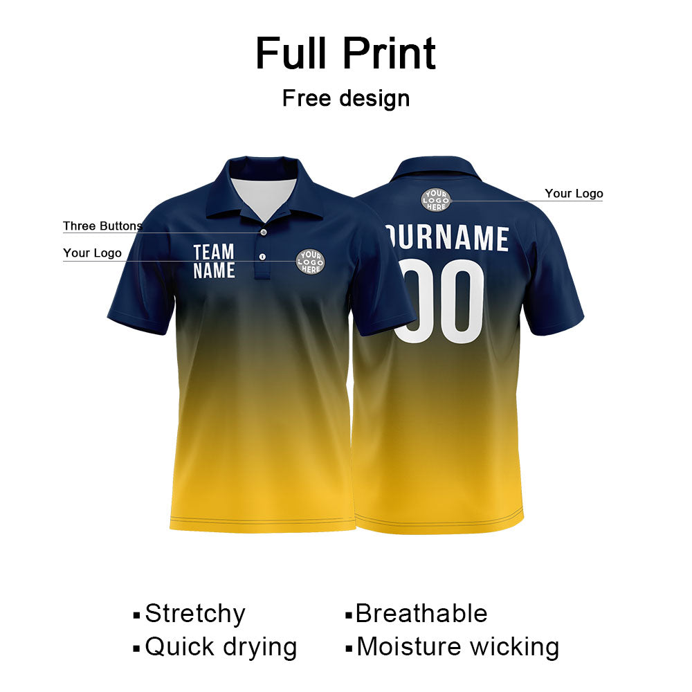 Custom Navy Yellow Football Polo Shirts Add Your Unique Logo/Name/Number enthsush