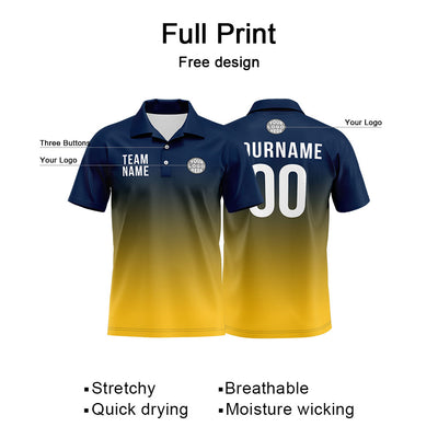 Custom Navy Yellow Football Polo Shirts Add Your Unique Logo/Name/Number enthsush