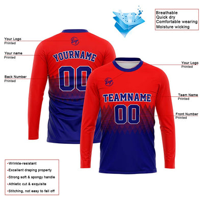 Custom Basketball Soccer Football Shooting Long T-Shirt for Adults and Kids Red&Royal enthsush