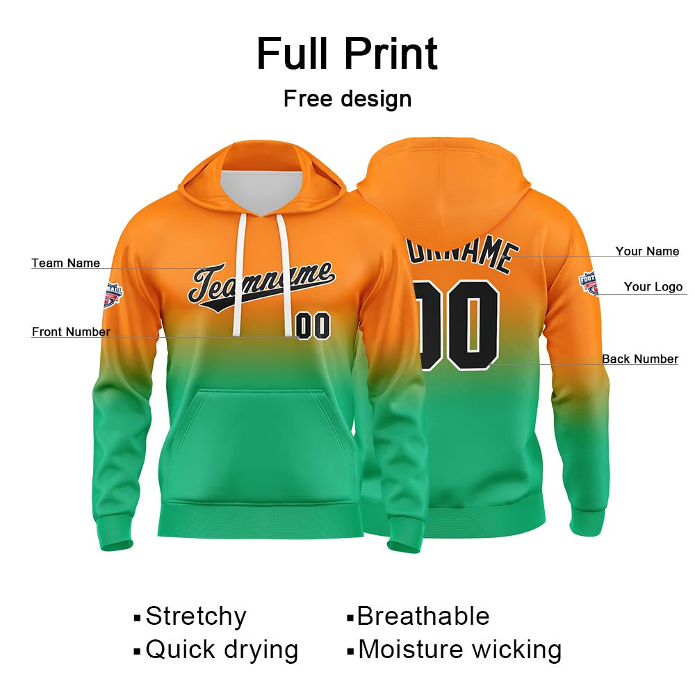 Custom Gradient Hoodie For Man Woman Girl Boy Print Your Logo Name Number Orange Green enthsush