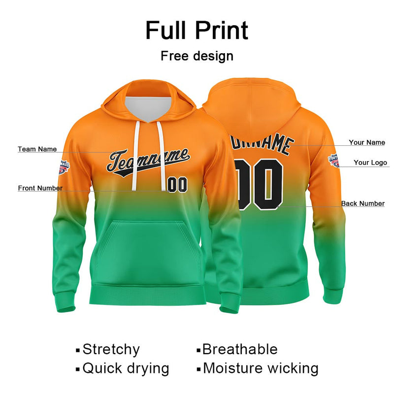 Custom Gradient Hoodie For Man Woman Girl Boy Print Your Logo Name Number Orange Green