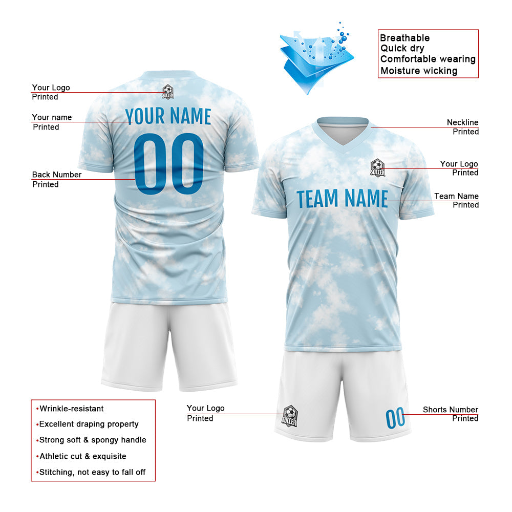 Custom Soccer Jerseys for Men Women Personalized Soccer Uniforms for Adult and Kid Light Blue-White enthsush