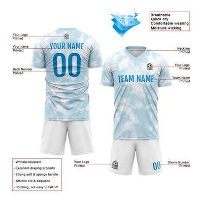 Custom Soccer Jerseys for Men Women Personalized Soccer Uniforms for Adult and Kid Light Blue-White enthsush