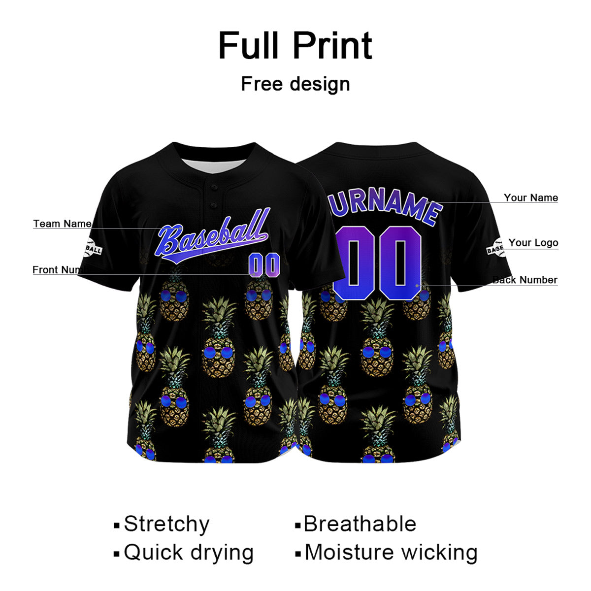 Custom Black Purple Baseball Jersey Personalized Baseball Shirt for Men Women Kids Youth enthsush