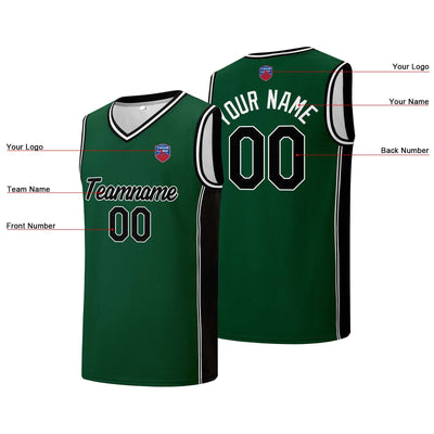 Custom basketball jersey shorts for men and women. Embroidered and printed name, number and logo Dark Green enthsush