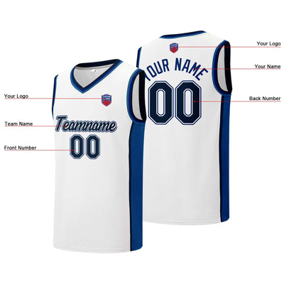 Custom basketball jersey shorts for men and women. Embroidered and printed name, number and logo White enthsush