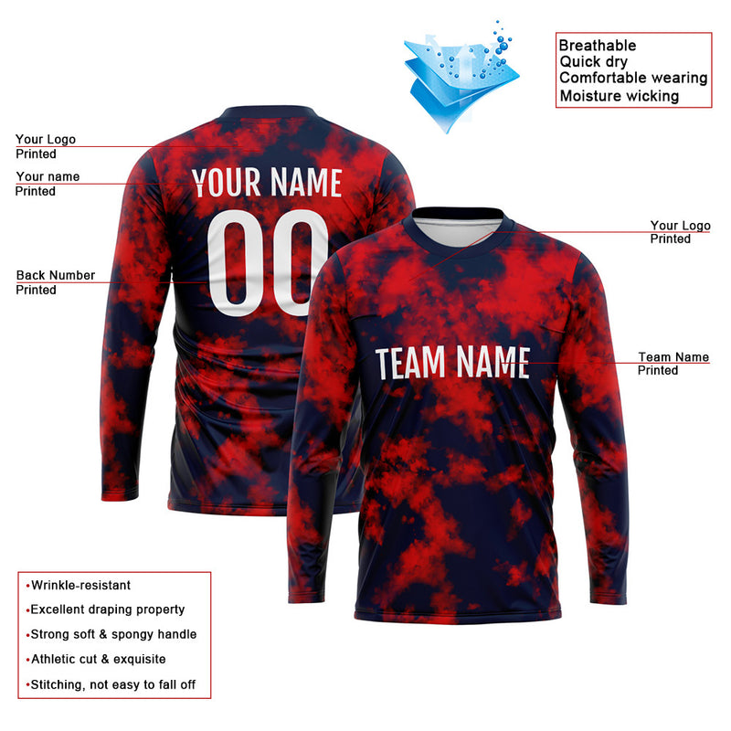 Custom Basketball Soccer Football Shooting Long T-Shirt for Adults and Kids Red-Navy