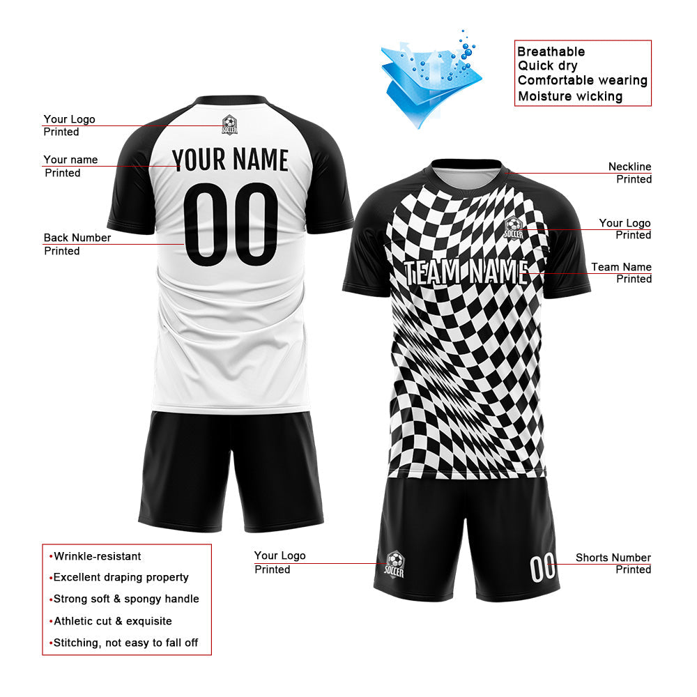 Custom Soccer Jerseys for Men Women Personalized Soccer Uniforms for Adult and Kid Black-White enthsush