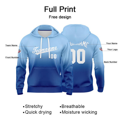 Custom Gradient Hoodie For Man Woman Girl Boy Print Your Logo Name Number Light Blue White enthsush