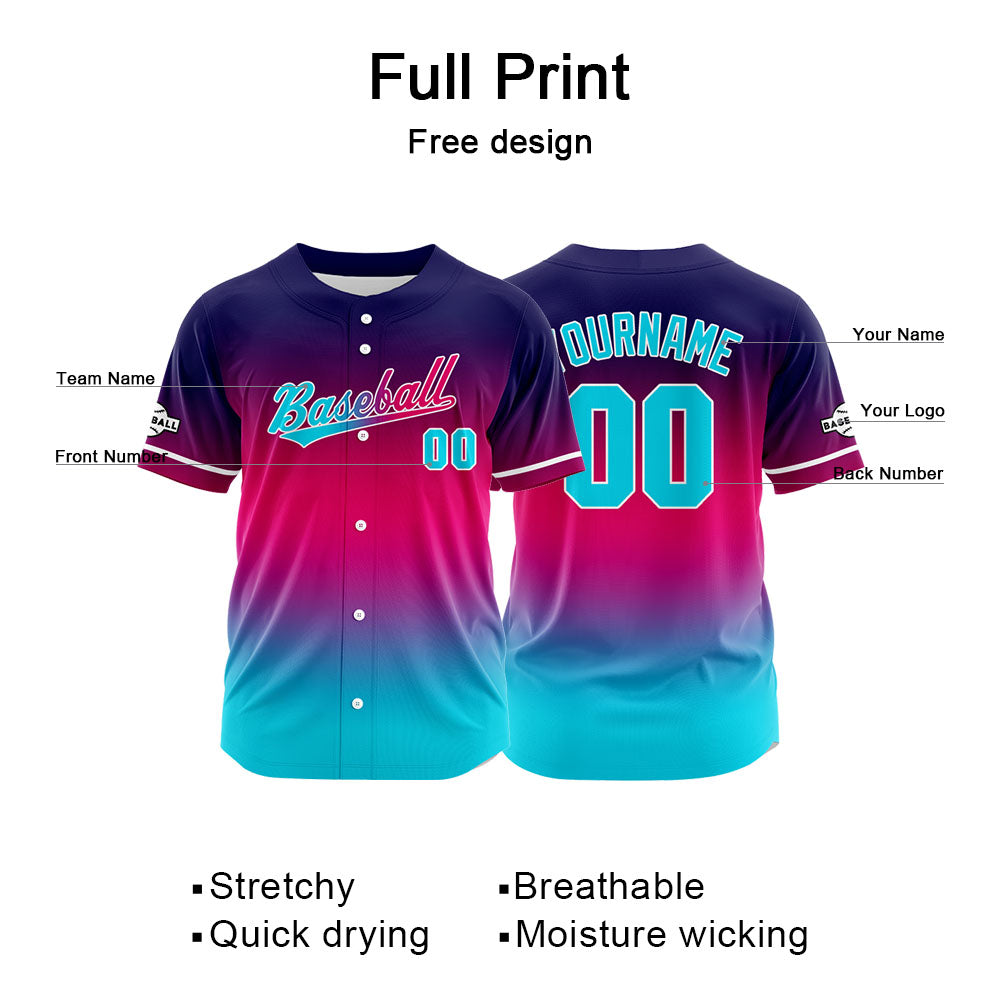 Custom Full Print Design Authentic Baseball Jersey light blue-red-navy enthsush