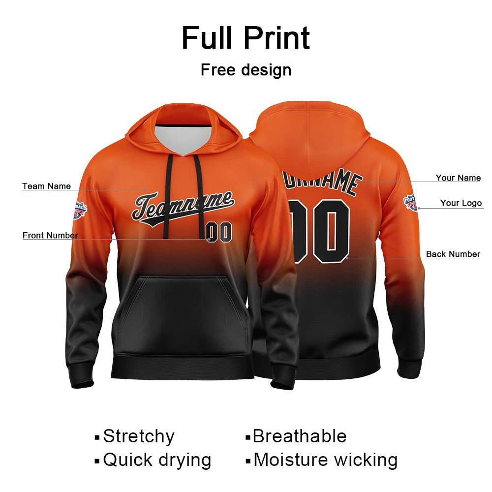 Custom Gradient Hoodie For Man Woman Girl Boy Print Your Logo Name Number Orange Black enthsush